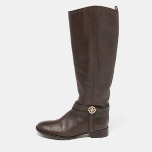 Tory Burch Riding Bristol Boots Women’s Sz 8 Brown Coconut Gold Leather Side Zip